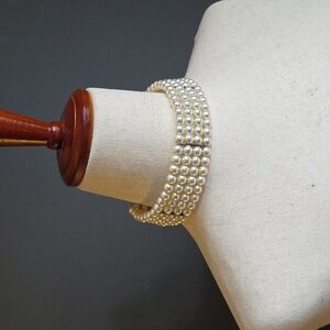 Vintage Style Faux Pearl Choker Necklace 4 Rows with Extender